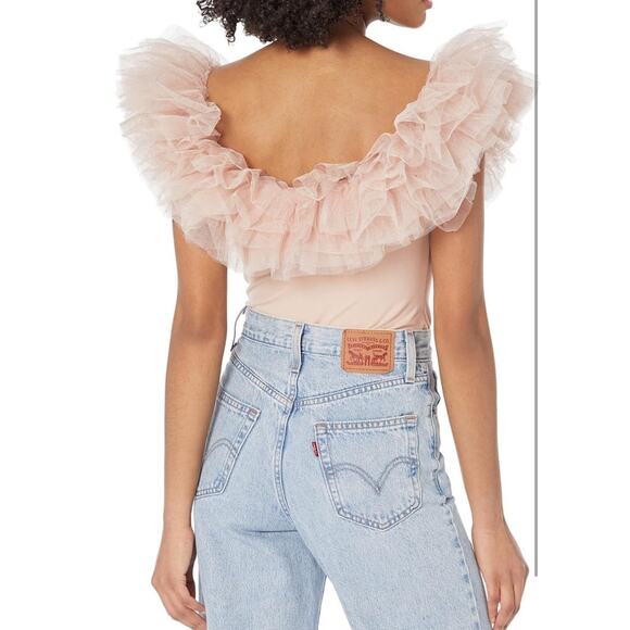 NWT Free People Big Love Pink Tutu Tulle Off the Shoulder Bodysuit Size Large - Picture 2 of 13